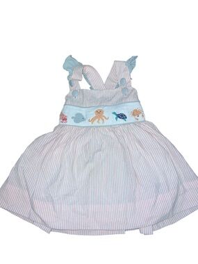 Busy bee smocks Pink & White Striped Sundress with Ruffle Straps